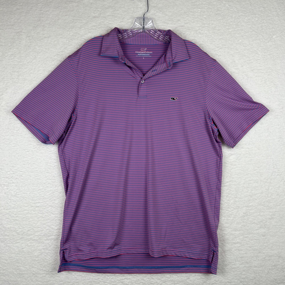 Vineyard Vines Men's Bradley Stripe Sankaty Performance Polo Blue Pink Large
